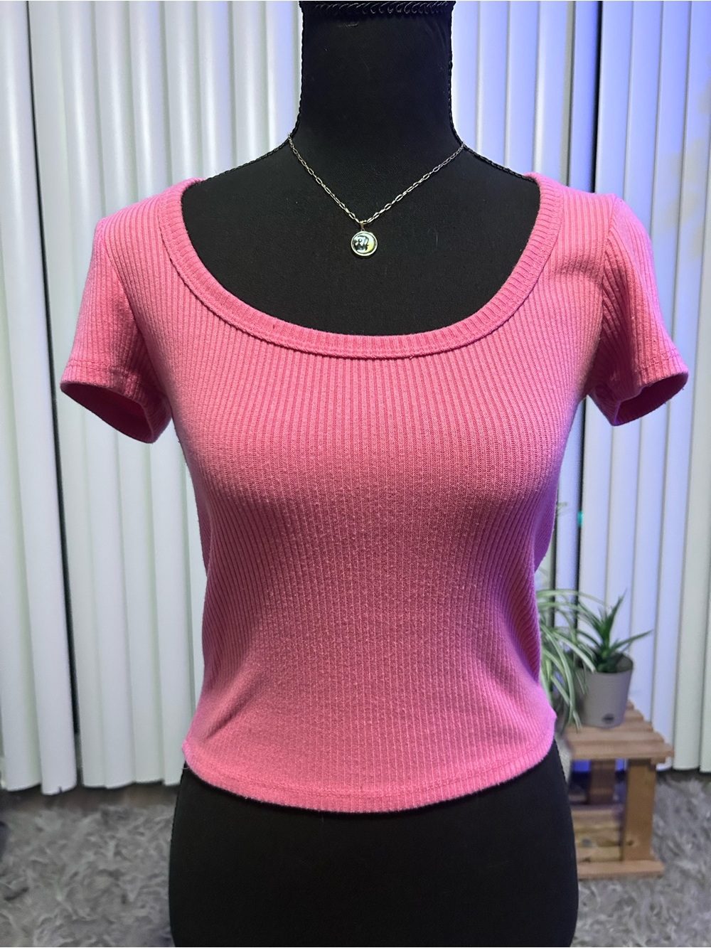 Ribbed Scoop Crop Top in Hot Pink